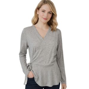 3/$20 LOFT Petites Heathered Grey Jersey Wrap Top Size LP Open To Offers